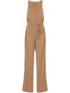 Max Mara Camel Brown Drawstring Waistband Silk Jumpsuit In Brown