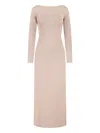 Max Mara Ribbed Maxi Dress With Round Neckline And Deep V-back In Neutral