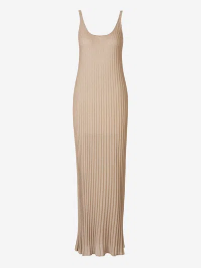Max Mara Pleated Sleeveless Knitted Dress In Beige