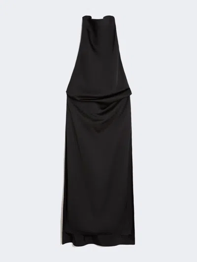 Max Mara Viscose Satin Draped Dress In Black