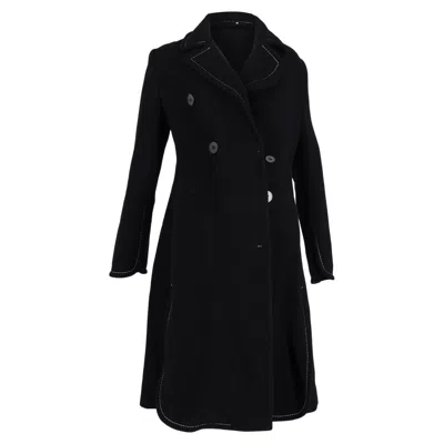 Max Mara Visible Stitch Double -breasted Coat In Black Wool