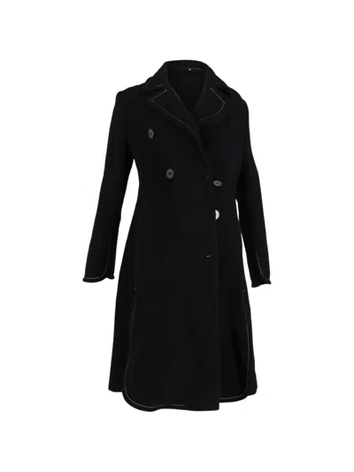 Pre-owned Max Mara Visible-stitch Double-breasted Coat In Black