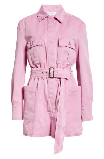 Max Mara Visiera Belted Cotton Gabardine Jumpsuit In Pink