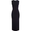 Max Mara Crew Neck Sleeveless Dress With Floor-length Hem In Navy