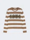 Max Mara Embroidered Wool Sweater Striped Pattern In Neutral