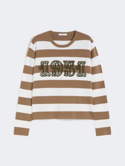 Max Mara Embroidered Wool Sweater Striped Pattern In Neutral