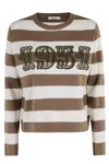 Max Mara Sleeveless Crew Neck Top With Embroidered Detail In Brown