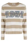 Max Mara Wool Sweater With Embroidered Stripes And Crew Neck In Brown