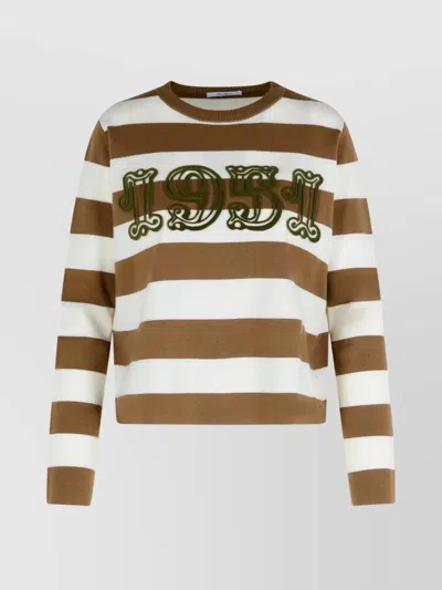 Max Mara 'viterbo' Crew Neck Striped Sweater In Neutral