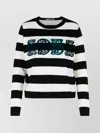 Max Mara Striped Cream Wool Sweater With Embroidered Logo Detail In Black