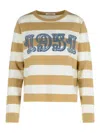 Max Mara Wool Sweater With Embroidered Stripes And Crew Neck In Sand