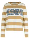 Max Mara Crew Neck Striped Wool Sweater With Embroidered Detail In Brown