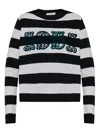 Max Mara Striped Cream Wool Sweater With Embroidered Logo Detail In Black