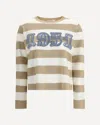 Max Mara Wool Sweater With Embroidered Stripes And Crew Neck In Sand