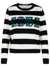 Max Mara Striped Cream Wool Sweater With Embroidered Logo Detail In Black