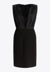 Max Mara Deep V-neck Dress With Pleated Bodice In Black