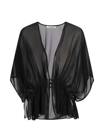 Max Mara V-neck Button Coat In Black