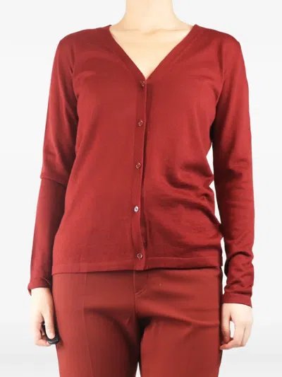 Pre-owned Max Mara V-neck Buttoned Cardigan In Red