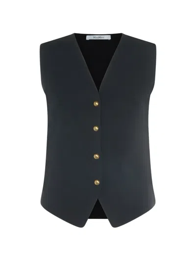 Max Mara V-neck Button-up Gilet In Black