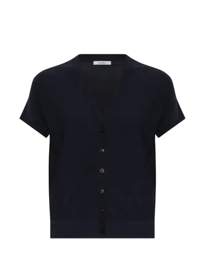 Max Mara V-neck Button-up Top In Blue