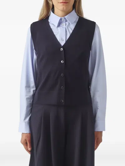 Max Mara V-neck Button-up Vest In Blue