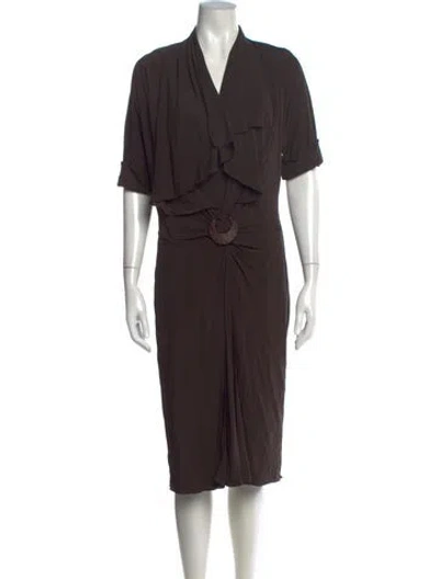 Pre-owned Max Mara V-neck Knee-length Dress In Brown