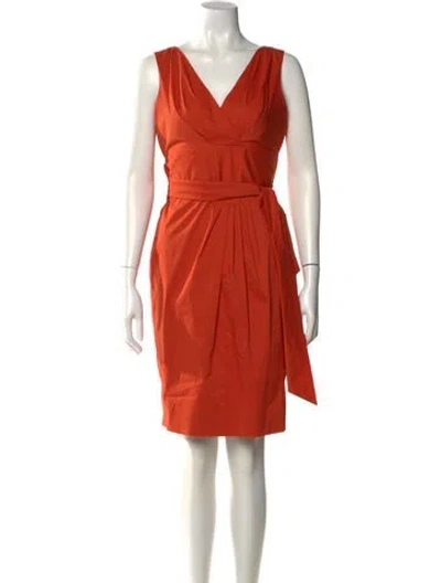 Pre-owned Max Mara V-neck Knee-length Dress In Orange