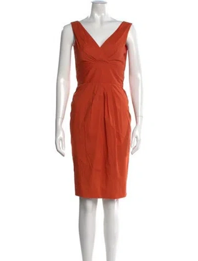 Pre-owned Max Mara V-neck Knee-length Dress In Orange