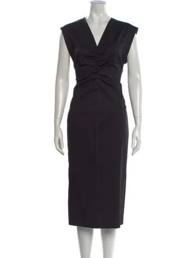 Pre-owned Max Mara V-neck Knee-length Dress W/ Tags In Black