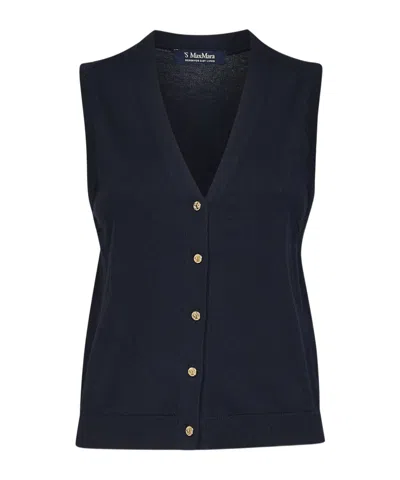 Max Mara 's  V-neck Knitted Gilet In Blue