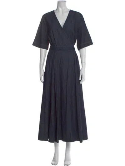 Pre-owned Max Mara V-neck Long Dress In Blue
