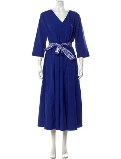 Pre-owned Max Mara V-neck Long Dress In Blue