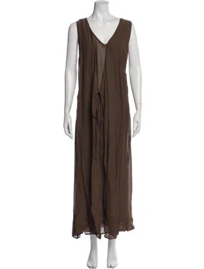 Pre-owned Max Mara V-neck Long Dress In Brown