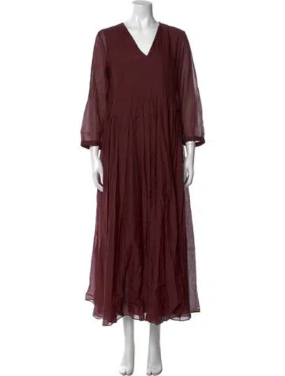 Pre-owned Max Mara V-neck Long Dress In Burgundy