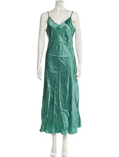 Pre-owned Max Mara V-neck Long Dress In Green