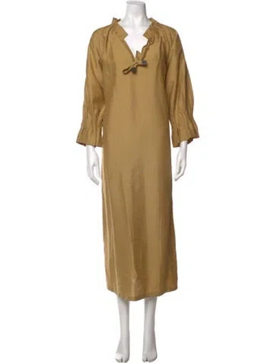 Pre-owned Max Mara V-neck Long Dress In Neutrals