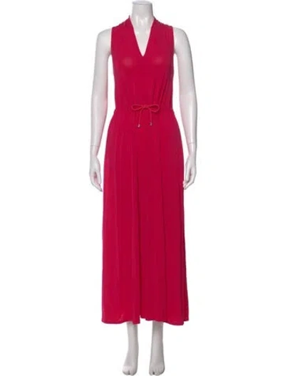 Pre-owned Max Mara V-neck Long Dress In Pink