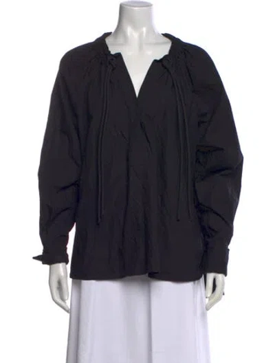 Pre-owned Max Mara V-neck Long Sleeve Blouse In Black