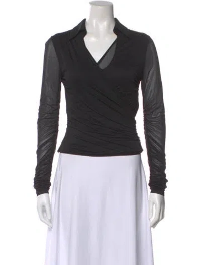 Pre-owned Max Mara V-neck Long Sleeve Blouse In Gray