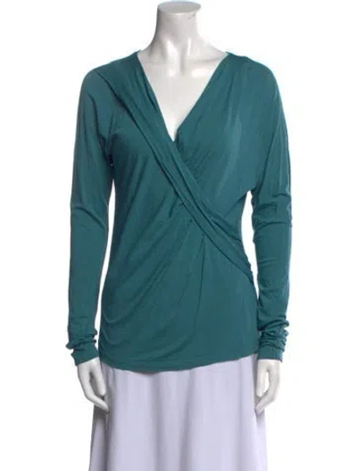 Pre-owned Max Mara V-neck Long Sleeve Blouse In Green