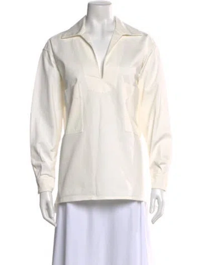 Pre-owned Max Mara V-neck Long Sleeve Blouse In White