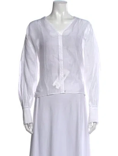 Pre-owned Max Mara V-neck Long Sleeve Blouse In White