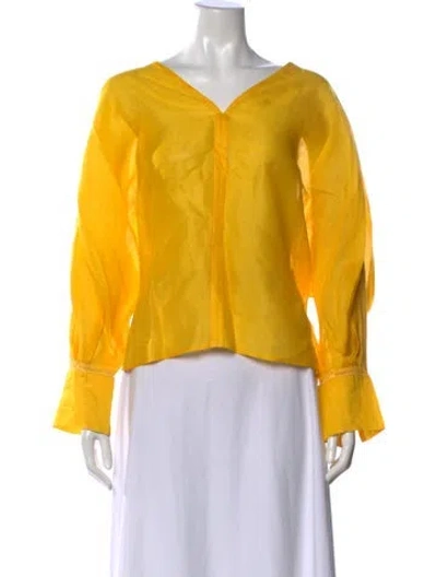 Pre-owned Max Mara V-neck Long Sleeve Blouse In Yellow