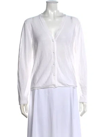 Pre-owned Max Mara V-neck Long Sleeve Button-up Top In White
