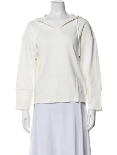 Pre-owned Max Mara V-neck Long Sleeve Hoodie In White