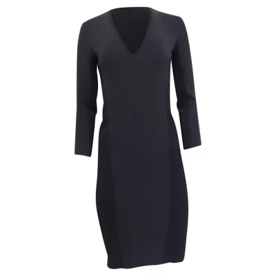 Pre-owned Max Mara V-neck Long Sleeve Mini Fitted Dress In Navy Blue Triacetate In Black