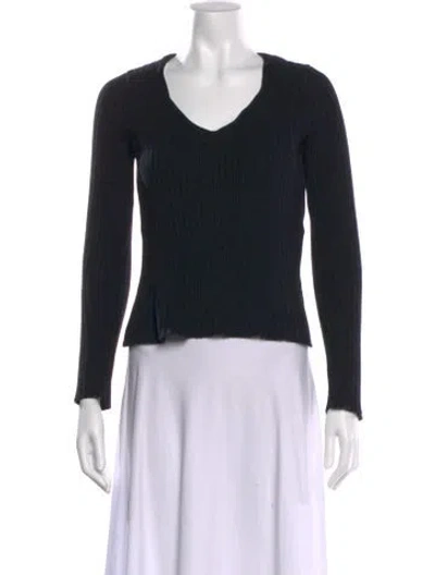 Pre-owned Max Mara V-neck Long Sleeve Top In Black