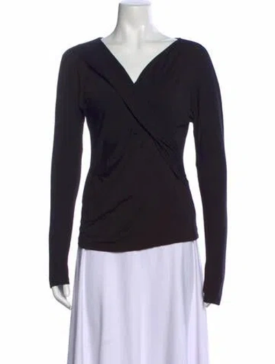 Pre-owned Max Mara V-neck Long Sleeve Top In Blue