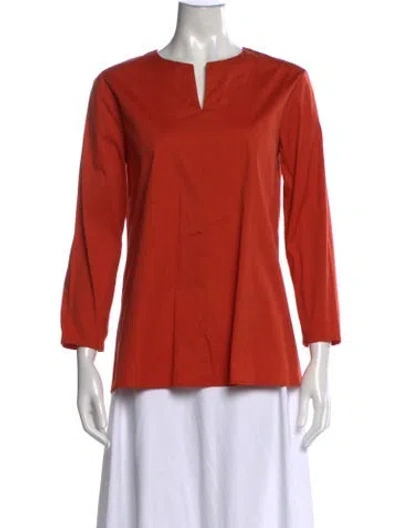 Pre-owned Max Mara V-neck Long Sleeve Top In Orange