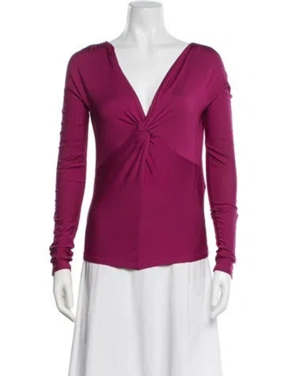 Pre-owned Max Mara V-neck Long Sleeve Top In Pink